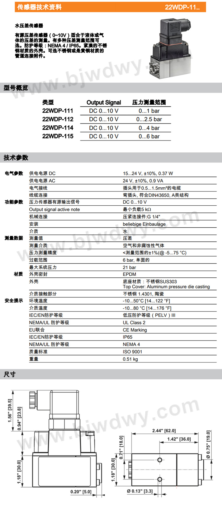 瑞士BELIMO搏力谋 水压差传感器 22WDP-114/22WDP-115(图1)